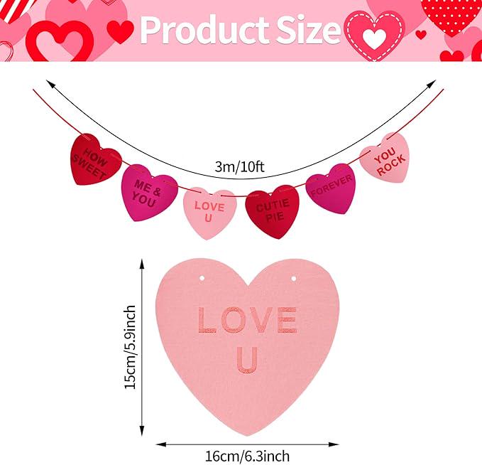 2 Strings Felt Heart Garland Romantic Red Pink Love Banner for Valentines Wedding Party