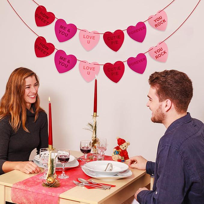 2 Strings Felt Heart Garland Romantic Red Pink Love Banner for Valentines Wedding Party