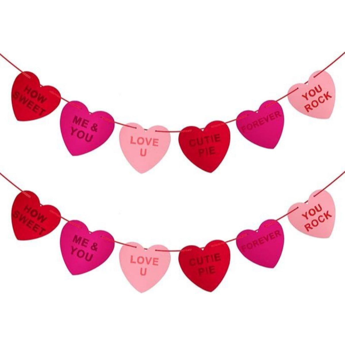2 Strings Felt Heart Garland Romantic Red Pink Love Banner for Valentines Wedding Party