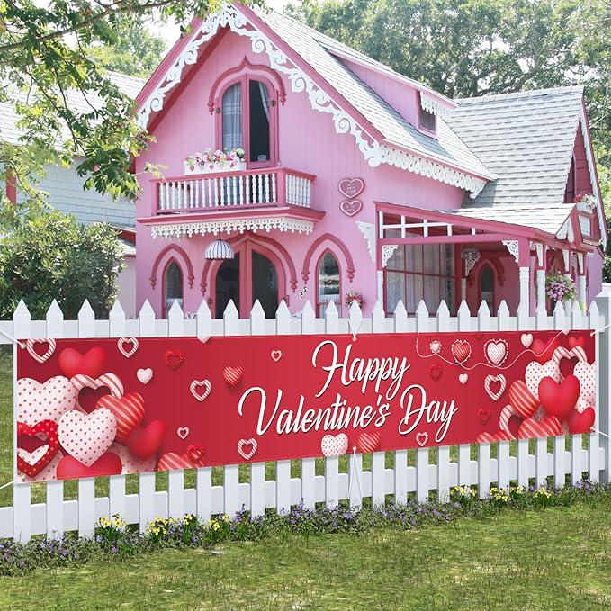 Valentines Day Banner 120x20 Red Heart Romantic Party Decor Indoor Outdoor