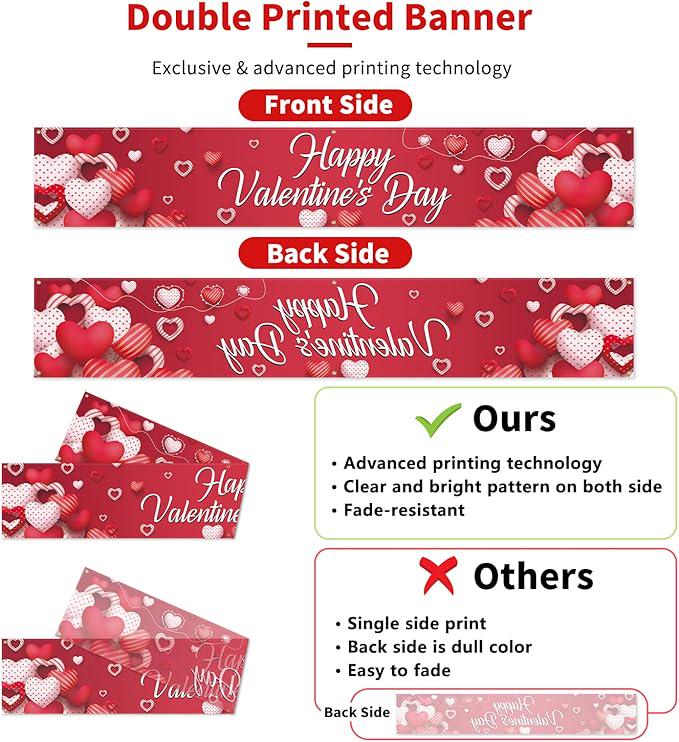 Valentines Day Banner 120x20 Red Heart Romantic Party Decor Indoor Outdoor