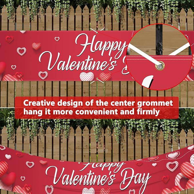 Valentines Day Banner 120x20 Red Heart Romantic Party Decor Indoor Outdoor