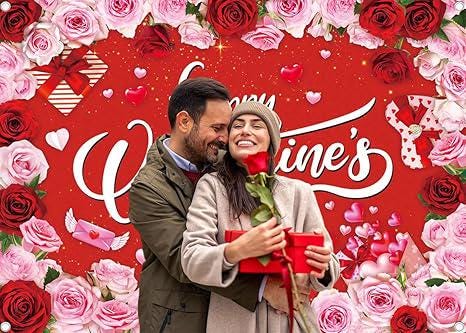 Happy Valentines Day Red Pink Rose Backdrop Banner Photo Booth Party Decor