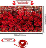 Happy Valentines Day Red Rose Banner Backdrop Large Party Photo Booth Decor