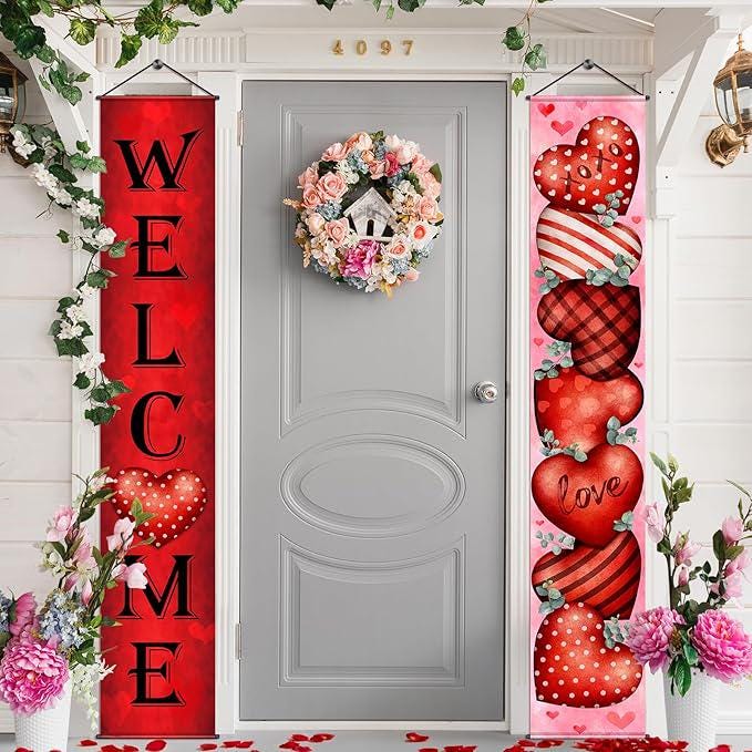 Valentines Door Banner Buffalo Plaid Red Heart Hanging Sign Home Decor