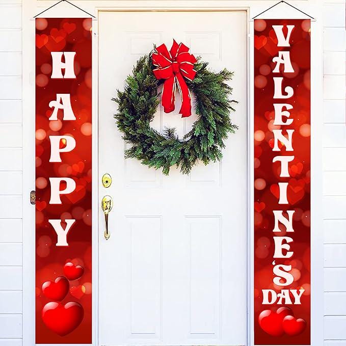 Red Heart Valentines Day Banner 72x12 Inch Porch Door Home Decor