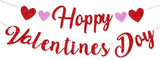 Happy Valentines Paper Banner Red Glitter Heart Party Decor Supplies
