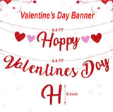 Happy Valentines Paper Banner Red Glitter Heart Party Decor Supplies