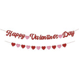 Happy Valentines Day Banner Red Pink Glitter Heart Party Decor
