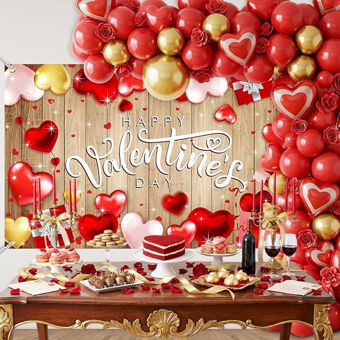 Valentines Day Backdrop Banner Wooden Wall Hearts Party Photo Booth Decor 71x435