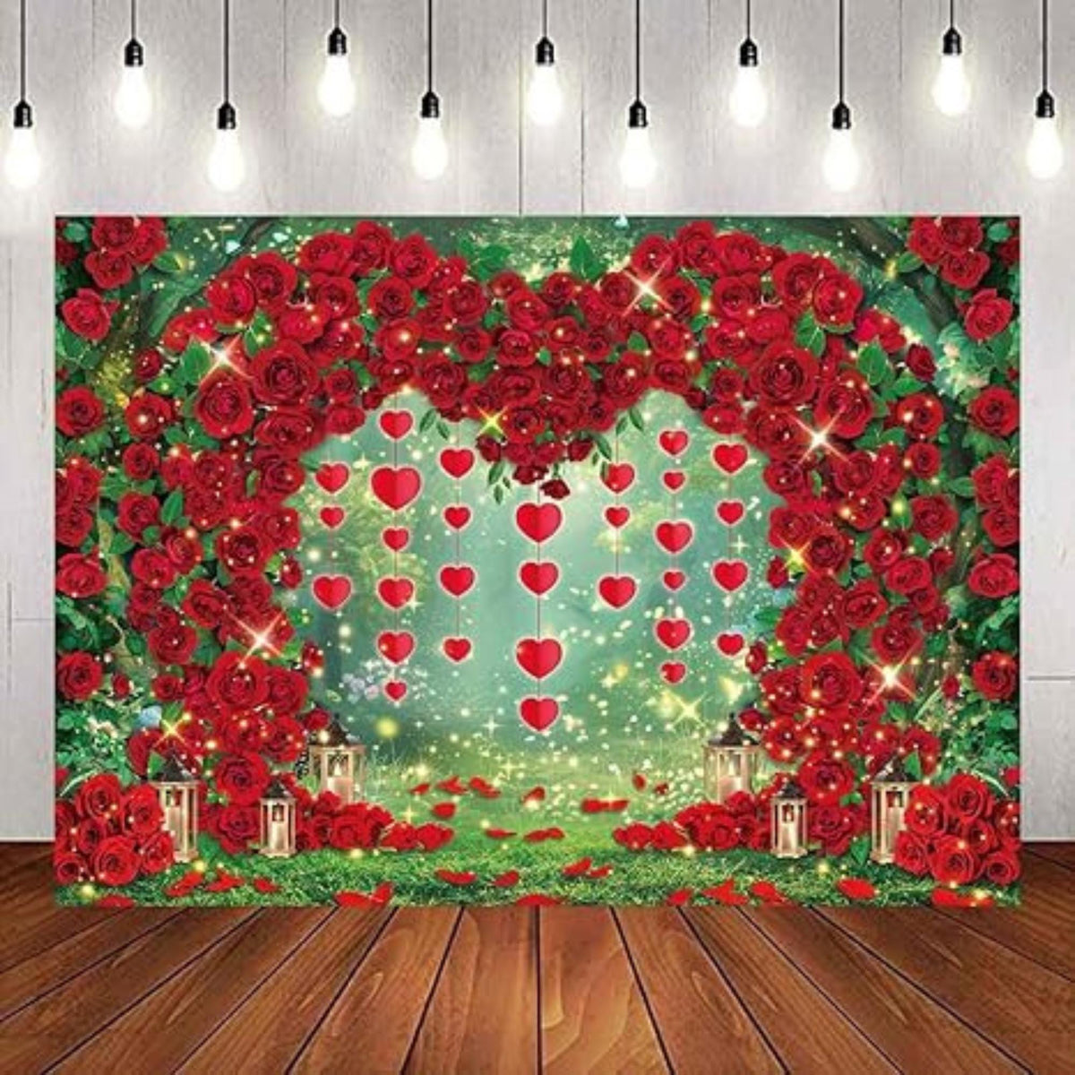 Valentines Day Backdrop Red Rose Heart Garden Wedding Party Photo Banner 82x59