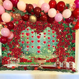 Valentines Day Backdrop Red Rose Heart Garden Wedding Party Photo Banner 82x59