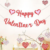 Happy Valentines Day Banner Red Glitter Paper Heart Garland Home Party Decor