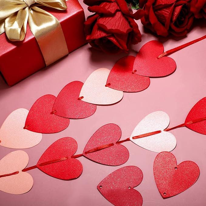 Valentine Heart Garland Banner Paper Hearts Hanging Red Pink Burgundy Decor