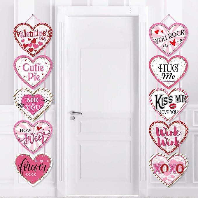 Valentine Heart Door Banner Pink Hanging Porch Decoration Romantic Holiday