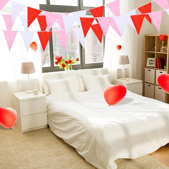 165 Feet Valentines Triangle Pennant Banner Red White Pink Party Decoration