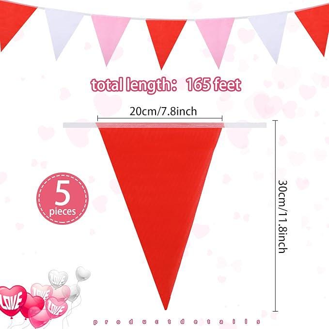 165 Feet Valentines Triangle Pennant Banner Red White Pink Party Decoration
