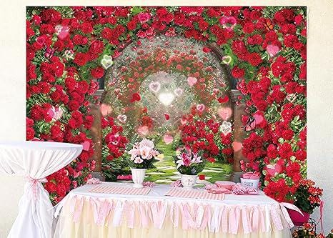 Valentines Day Red Rose Garden Backdrop Floral Photography Party Banner