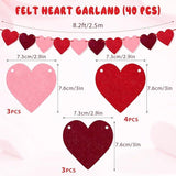 4 Pack Felt Heart Banner Garland Red Pink Hanging Valentines Day Decoration