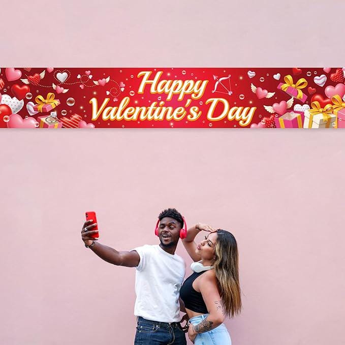 Valentines Banner Red Heart Happy Valentines Outdoor Yard Decoration