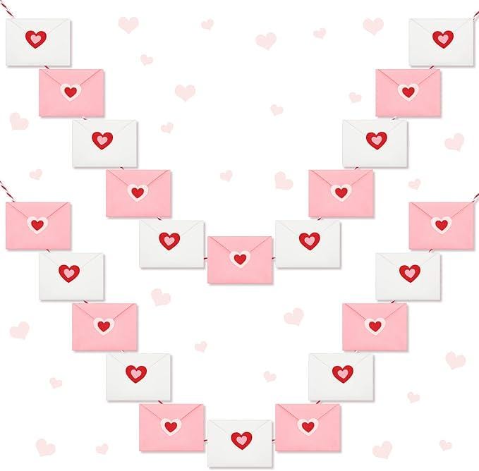 2 Pcs 19.7 Ft Valentine Love Letter Felt Heart Envelope Hanging Banner