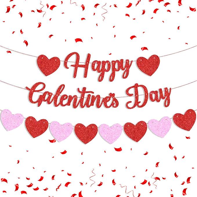 Happy Galentines Day Banner Red Pink Heart Valentines Party Garland