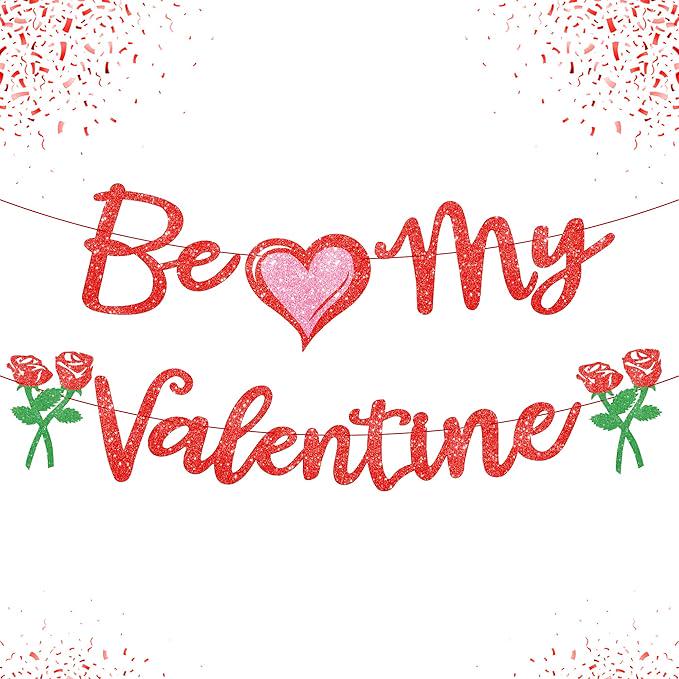 Red Glitter Be My Valentine Banner 10 Feet Valentines Day Decoration