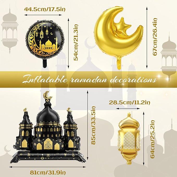 10 Pcs Eid Mubarak Foil Balloons Ramadan Lantern Moon Star Castle Decor