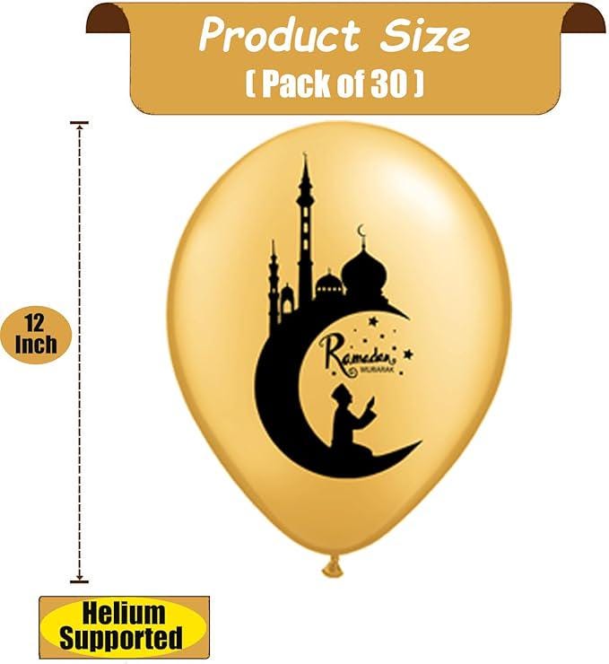 30 Pcs Ramadan Mubarak Balloons Gold Blue Eid Latex Decorations for Eid