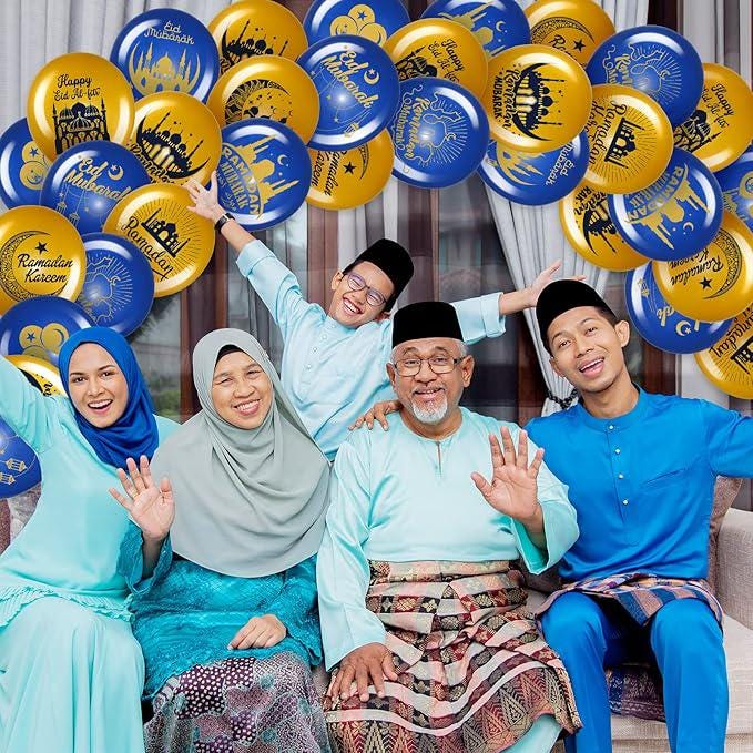 40 Pcs Ramadan Mubarak Balloons Blue Gold Eid Latex Party Decor for Home