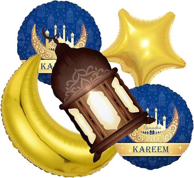 5 Pcs Eid Mubarak Foil Balloons Ramadan Islamic Party Decorations