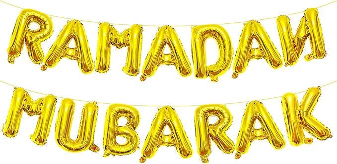 16 Inch Ramadan Mubarak Letter Balloons Gold Foil Banner Eid Party Decor
