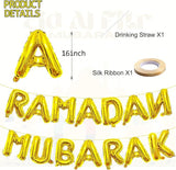16 Inch Ramadan Mubarak Letter Balloons Gold Foil Banner Eid Party Decor