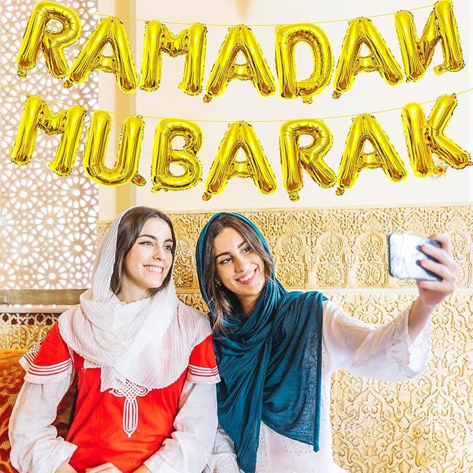 16 Inch Ramadan Mubarak Letter Balloons Gold Foil Banner Eid Party Decor