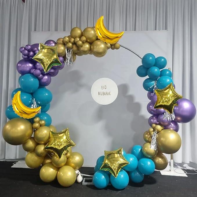 Eid Mubarak Balloon Arch Kit: Turquoise, Gold, Purple Ramadan Decorations