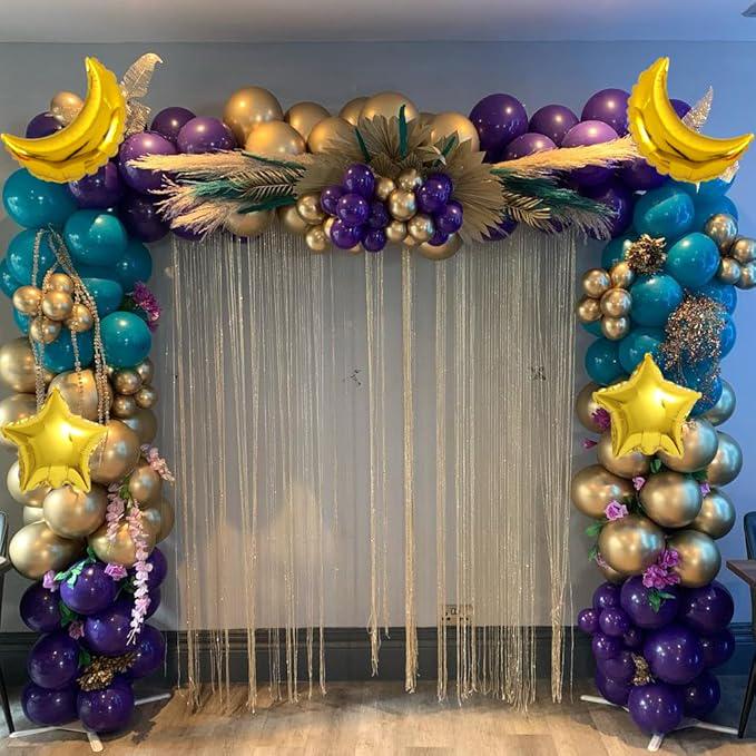 Eid Mubarak Balloon Arch Kit: Turquoise, Gold, Purple Ramadan Decorations