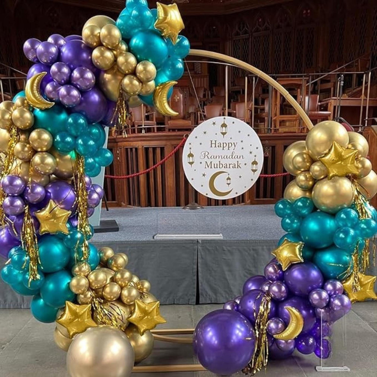 Eid Mubarak Balloon Arch Kit: Turquoise, Gold, Purple Ramadan Decorations