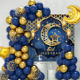 70 Pcs Eid Mubarak Decorations Blue Gold Star Moon Balloons Ramadan Banner