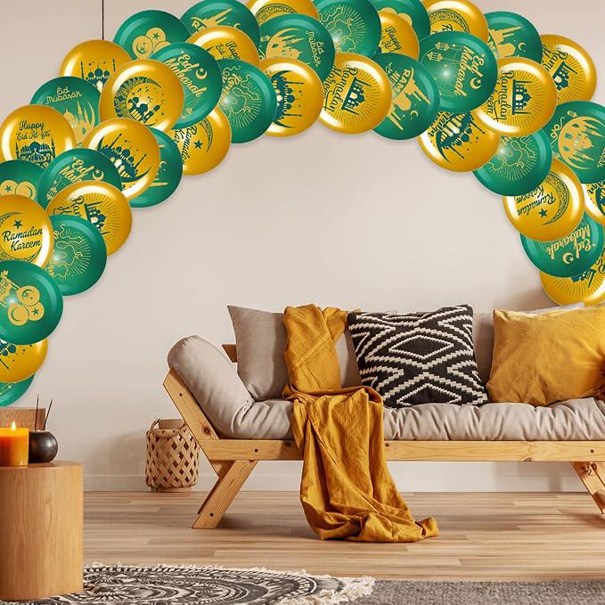 40 Pcs Ramadan Mubarak Balloons Green Gold Eid Latex Party Decor for Home