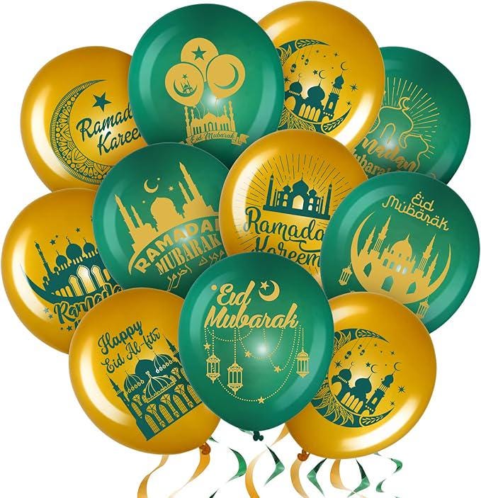 40 Pcs Ramadan Mubarak Balloons Green Gold Eid Latex Party Decor for Home