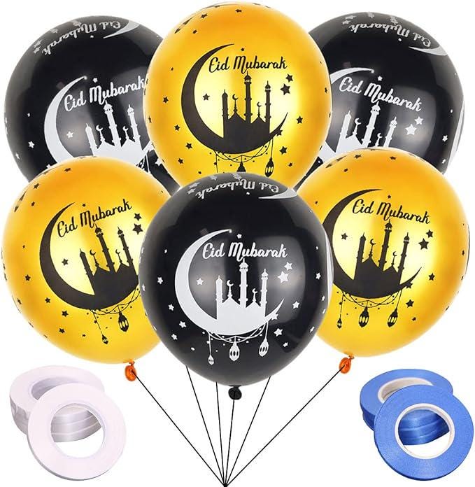 40 Pcs Eid Mubarak Latex Balloons Gold Black 12 Inch Ramadan Party Decor