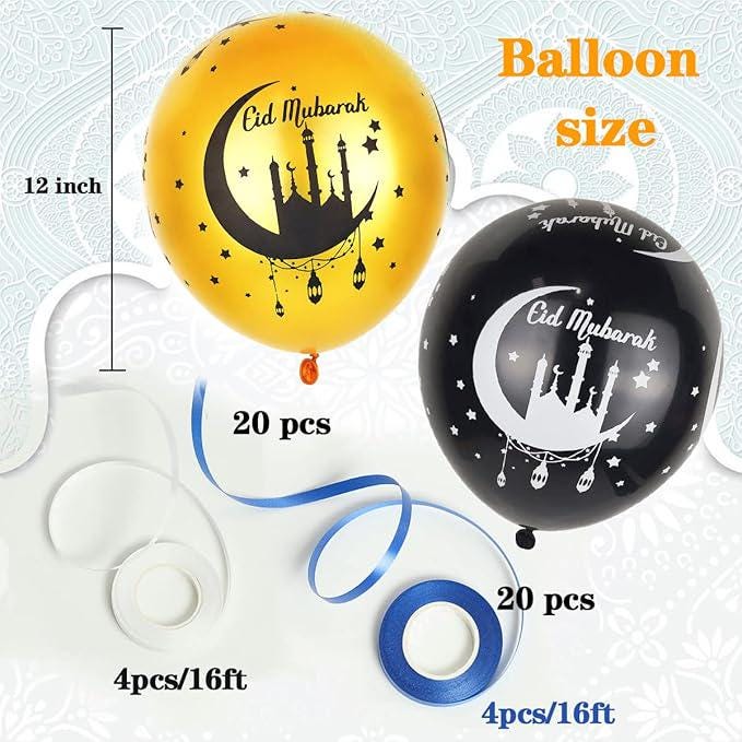 40 Pcs Eid Mubarak Latex Balloons Gold Black 12 Inch Ramadan Party Decor