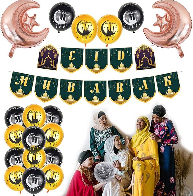 40 Pcs Eid Mubarak Latex Balloons Gold Black 12 Inch Ramadan Party Decor