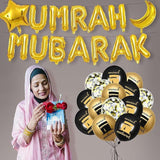 44 Pcs Umrah Mubarak Balloons Black Gold Moon Star Ramadan Eid Party Decor