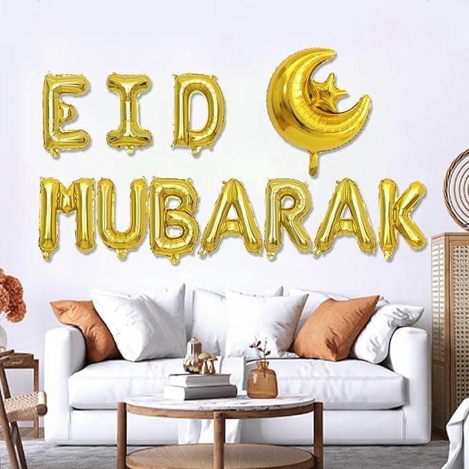 16 Inch Eid Mubarak Gold Foil Balloons Moon Star Ramadan 11 Pcs Party Decor