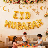 Eid Mubarak Banner 16 Inch Gold Foil Balloons Ramadan Party Decorations