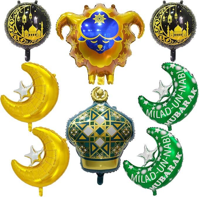 8 Pcs Mubarak Foil Balloons Ramadan Eid Muslim Festival Party Decor