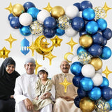 105 Pcs Balloon Arch Kit Blue Gold Ramadan Mubarak Eid Party Decor