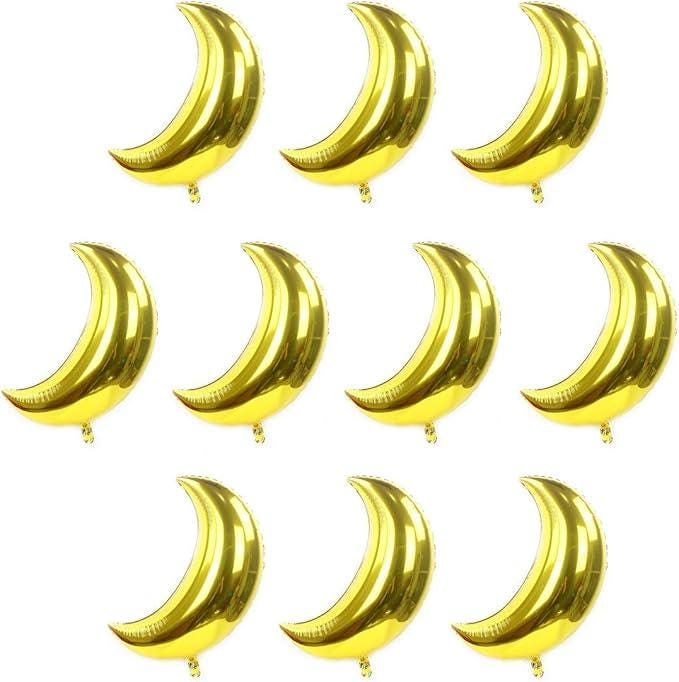 10 Pcs 20 Inch Gold Moon Foil Balloons Birthday Wedding Ramadan Party Decor