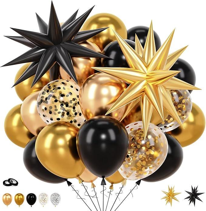 52 Pcs Black Gold Metallic Balloons Confetti 12 Inch Party Graduation Wedding Decor